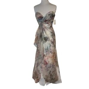 NWT RENE BY RENE RUIZ Strapless Draped Floral Print Gown size 2 Whimsical Flowy